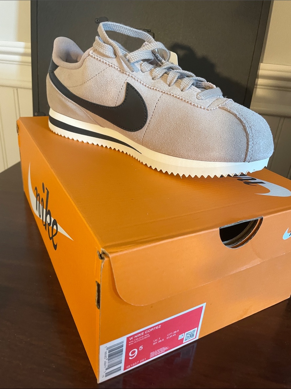 Nike Cortez Women's Sneakers in Light Gray / Tan with Black Swoosh